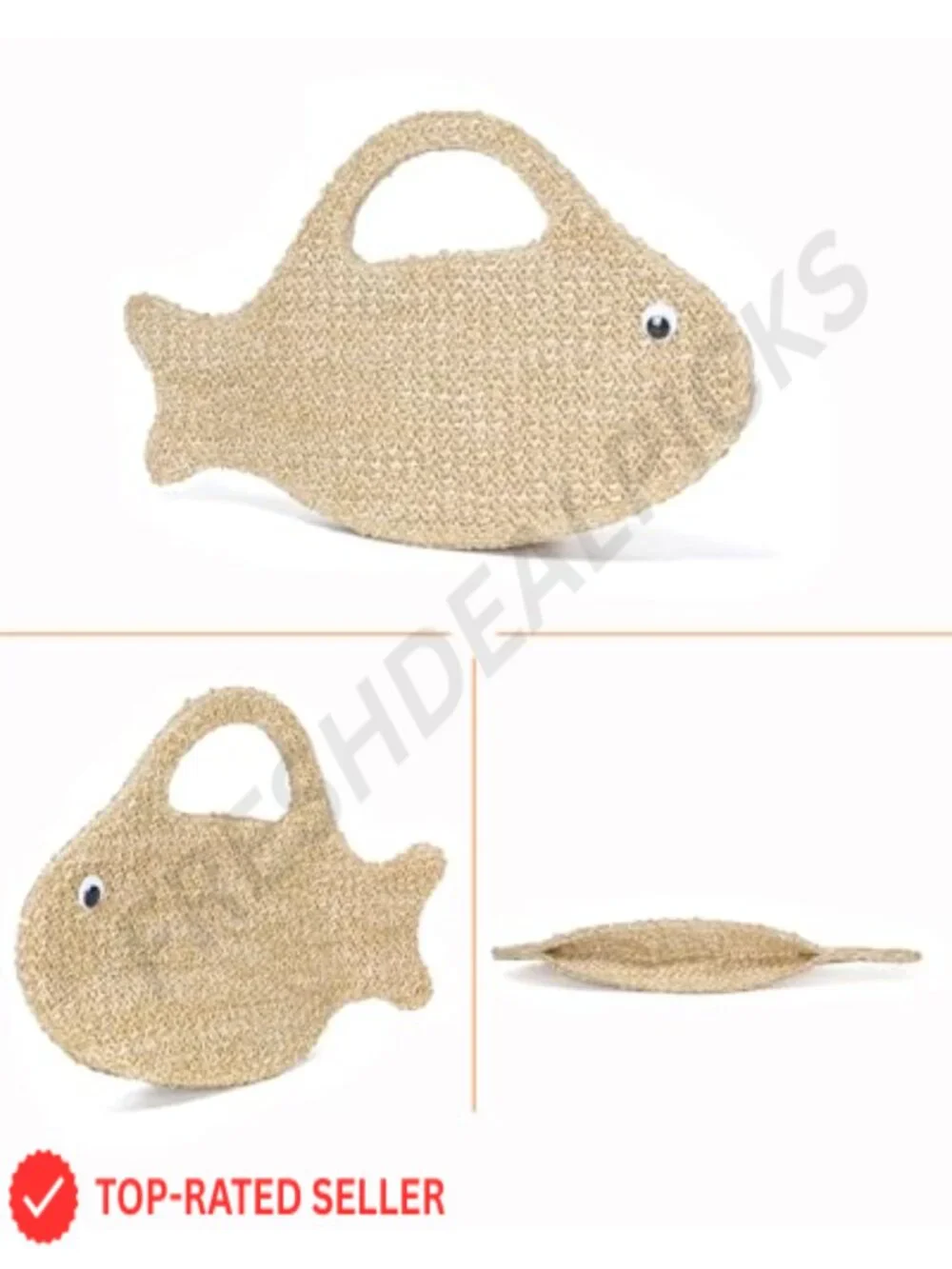 Handwoven Straw Fish Shaped Clutch Purse Slim Beach Bag Women